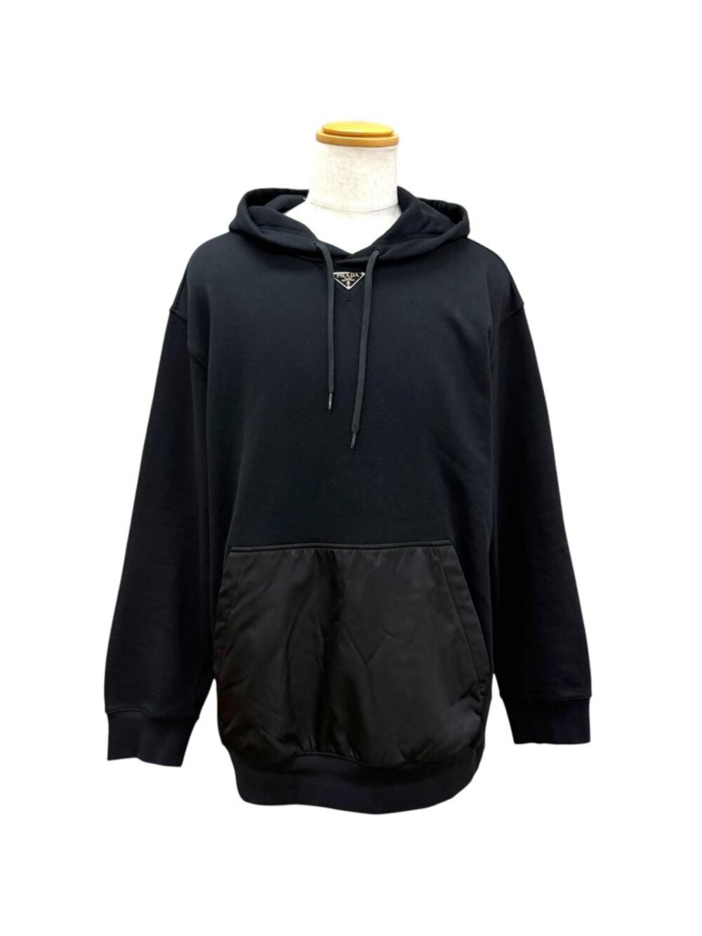 Prada Re-Nylon Triangle Logo Pullover Hoodie Black XL